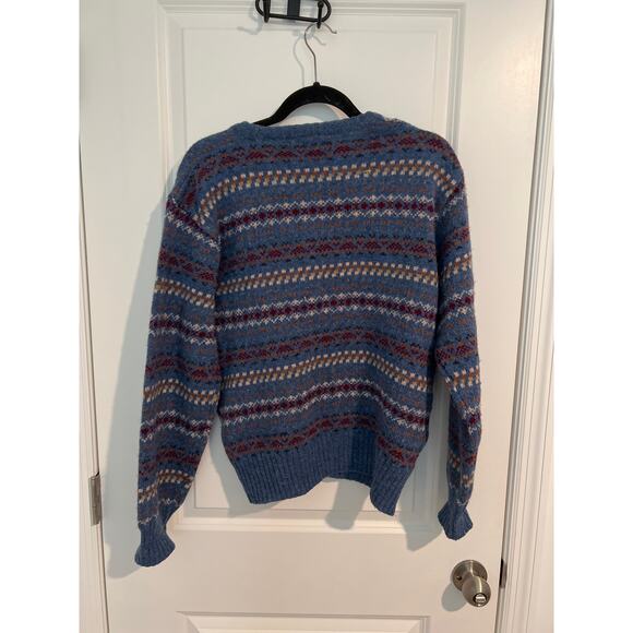 DAKS London Wool Striped Long Sleeeve Crew Neck Knit Pullover Sweater Blue M - Picture 4 of 4